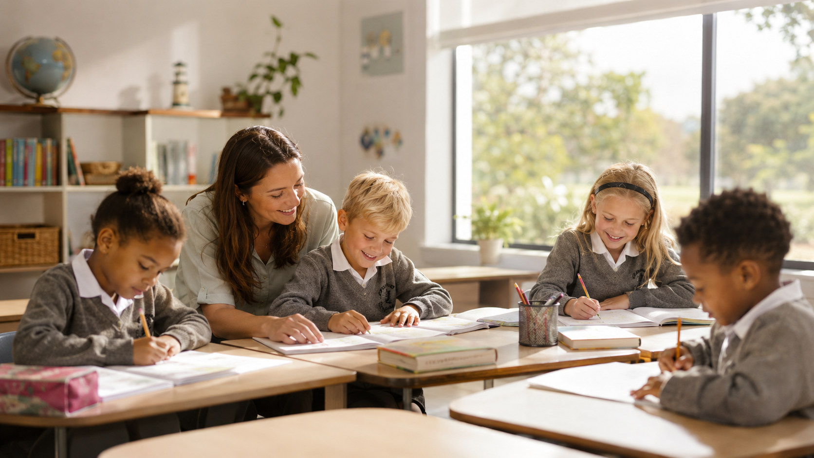 Teacher supporting learners during classroom work
