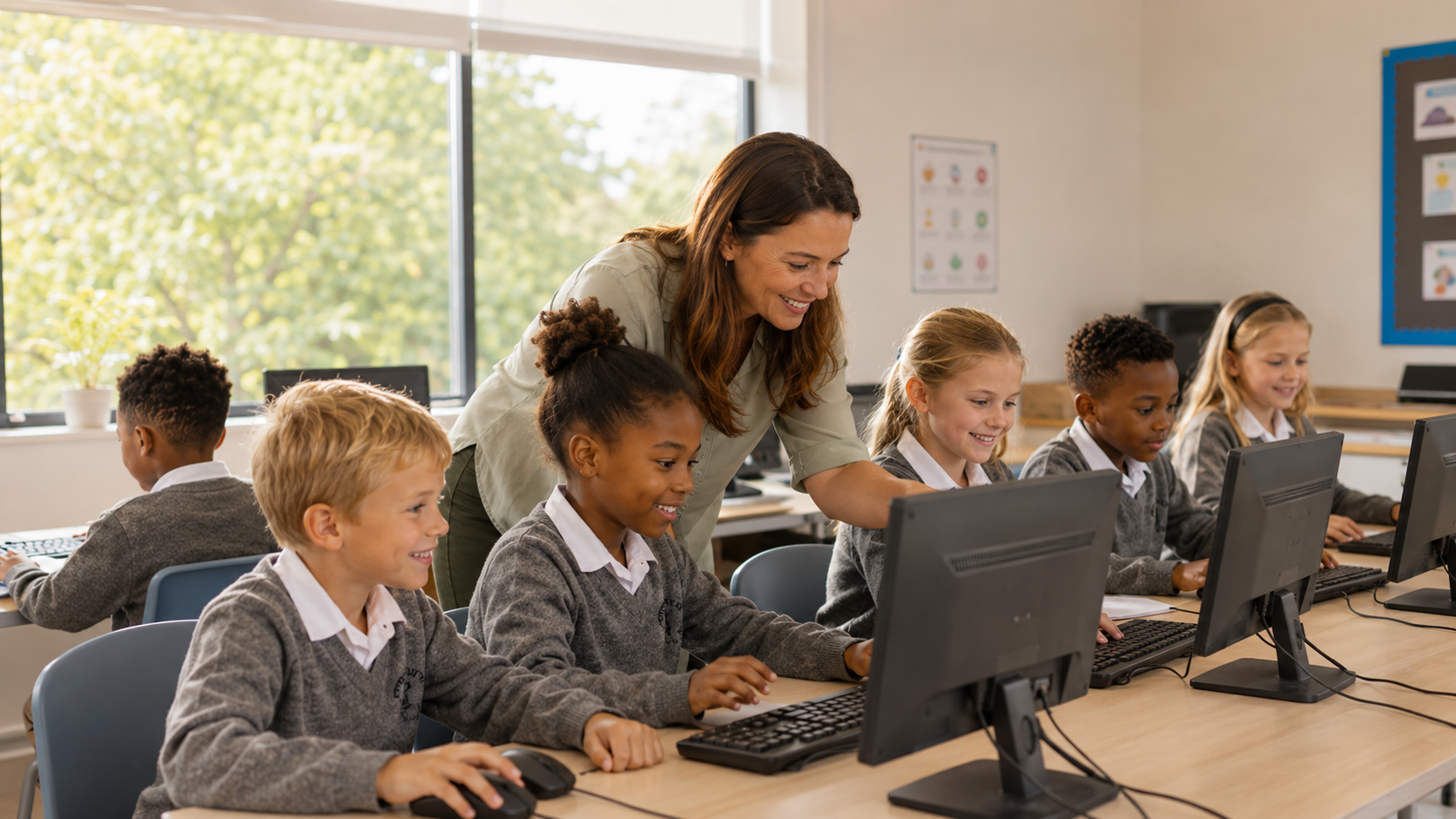 Learners working in a computer classroom